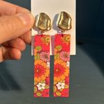 Handmade Vibrant Floral Pink and Gold Drop Earrings (New) Photo 4