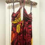Alice + Olivia  Silk V-Neck Halter Top Maxi Dress Red Orange Roses Size Large Photo 6