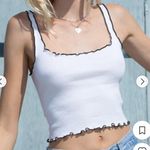 Brandy Melville  White Ribbed Black Detail Lettuce Hem Tank Photo 0