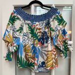 Jealous Tomato  Off Shoulder Tropical Top Blouse Shirt Woman’s Size M Resort Photo 3