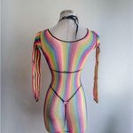 Leg Avenue Striped rainbow multicolor fishnet dress Photo 2