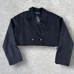 LIONESS Avaris Blazer Women's M Black Cropped Linen Viscose Jacket Button Photo 1