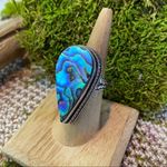 Abalone shell silver antique design ring size 7.5 Blue Photo 3