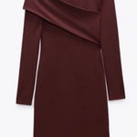 ZARA NWT Asymmetrical Maroon Midi Long Sleeve Dress Size Medium Photo 0
