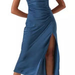 ASTR  the‎ LABEL Halter Neck Satin Ruched Waist Maxi Dress Steel Blue SMALL NWT Photo 0