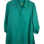 Coldwater Creek Womens 100% Linen Button Down Shirt in Teal Sz L Lightweight Photo 0