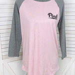 PINK - Victoria's Secret Victorias Secret Pink Sequin Logo Baseball Tee Shirt Pink Grey Medium Photo 0