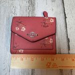 Coach Floral Bow Leather Compact Wallet Pink Envelope Snap Zip Coin Photo 6