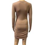 Ruched Side Tan Nude Ribbed Long Sleeve Mini Shirt Dress Womens Small Photo 4