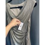 Jessica Howard  Dress Womens 10 Silver Foil-Knit Cowl Neck Side Ruched B63 Photo 2