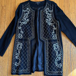 Andrew Yu Jacket Womens Large Black Embellished Embroidered Open Front Longline Photo 0