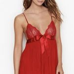 Victoria's Secret Babydoll L Large Cami Top Lace Pleated Lingerie Satin Bow Red Photo 0