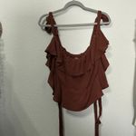 Free People NEW Radiance Top Umber Brown Tie Ruffle Coquette Dainty Prarie Large Photo 4
