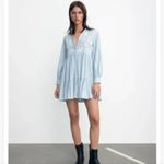 ZARA  Embroidered Shirt Mini‎ Dress Light Blue Small Photo 1