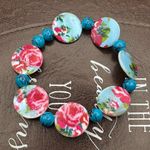 Floral Blue and Pink Beaded Bracelet Photo 0