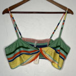 Anthropologie  Multi Stripe Twist Front Linen Blend Crop Top GreenSize Medium NWT Photo 0