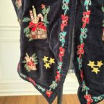 Vintage 90s Cleo Black Velveteen Embroidered Christmas Vest Bell Zipper Pull XL Photo 3