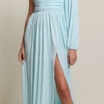 Line and Dot  Indira Pleated One-Shoulder Maxi Dress in Blue Sz XS Photo 0