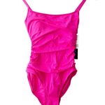 La Blanca  Island Goddess Solid Pink Square Neck One Piece Swimsuit Size 2 Photo 3