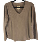 Chaser Womens Waffle Knit Top Textured V Neck Long Sleeve Brown S Photo 0