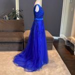 None Women’s Blue Full Length Prom Party Dress with Small Train & Corset Back Size 6 Photo 7