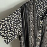 Vintage Boho Mixed Print Button Down Top Blouse Ethnic Border, Indie Folk Shirt Black Size 1X Photo 2