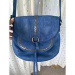 Lucky Brand Blue Leather Tassel Saddle Bag Magnetic Snap Adjustable Crossbody Photo 1