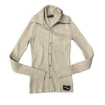 Madhappy  Oatmeal Ribbed Knit Collared Long Sleeve Cardigan Sweater Size Small Photo 3