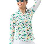 NWOT SanSoleil SolCool Long Sleeve Print Mock Lemon Drop UPF 50 Golf Tennis L Yellow Size L Photo 10