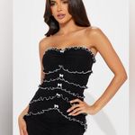 NWT Klesis Black/White Ruffle Mesh Strapless Maxi Dress Size Small Black Photo 8