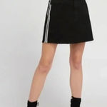 Alice + Olivia Good High-Rise Mini Skirt Crystal Stripes Denim Black Size 26 Photo 0