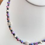 Antique Silver Celtic Knot Coins Matte Black Glass & Crystal Metallic Necklace Photo 3