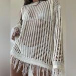 Crochet Long Sleeve Ivory White Hollow Cut Loose Knit Boho Sweater S/M Photo 1