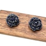 M Bellis Boutique Retro Blue Floral Gold Trim Sparkling Solid Earrings  Photo 0