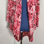 Zac & Rachel Fuchsia Pink Raglan Sleeve Open Shrug with Peacock Feather Design Photo 2