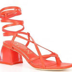 Deltan Fawn Ankle Wrap Strappy Block Heel‎ Thong Dress Sandals Womens Size 8M Orange Photo 0