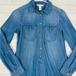 White House | Black Market Denim Shirt Dress Long Sleeve Pockets, Size 00 Oversize Photo 3