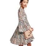 Bhanuna Anthropologie Floral Bell Sleeve Mini Dress Women's 0 Blue Boho Feminine Green Photo 3