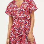 Anthropologie  Robin Tiered Mini Dress in Pink Floral Ikat Print Photo 0