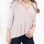 Free People  L We The Free Coastline Pale Pink Thermal Henley Peplum NWOT Photo 2