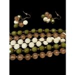 Vintage plastic gold and three color bead strand necklace with matching earrings Brown Photo 4