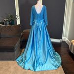 Women’s FullLength Blue Formal Prom Party Dress LegSlit Long Sleeve Size 8 NWOT Photo 4