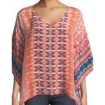 Tolani  Briyana Silk Tunic Blouse  Multi Print Flare Sleeve Boho Size M Photo 9