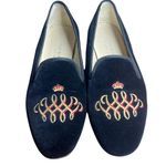 STUBBS & WOOTTON Embroidered Velvet Flats Shoes Crown 6.5 Black Gold Photo 0
