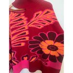 Farm Rio  Cutout Asymmetrical Knit Bold Pink Floral Turtleneck Wool Blend Sweater Photo 7