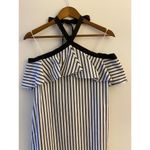 Alice + Olivia  Black White Stripe Halter Mini Dress Cold Shoulder Tie Top EUC S Photo 1