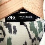 ZARA  Long Sleeve Fit & Flare Shirt Dress in Cream Navy & Green Ikat Print - L Photo 5