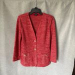 Misook V-Neck Tweed Jacket Knit Gold Button Closure Red Orange Size M Office Photo 1