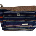 Aero women's small navy blue striped wristlet pouch bag clutch leather flap Photo 3