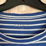 Loft  Blue Tiered Ruffle Sleeve White Striped Crew Neck T Shirt Photo 8